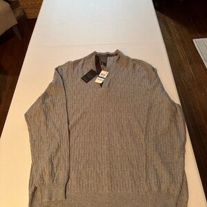 Tasso Elba Suprima Cashmere Cotton 1/4 Button Light Pullover Sweater Gray XL NWT